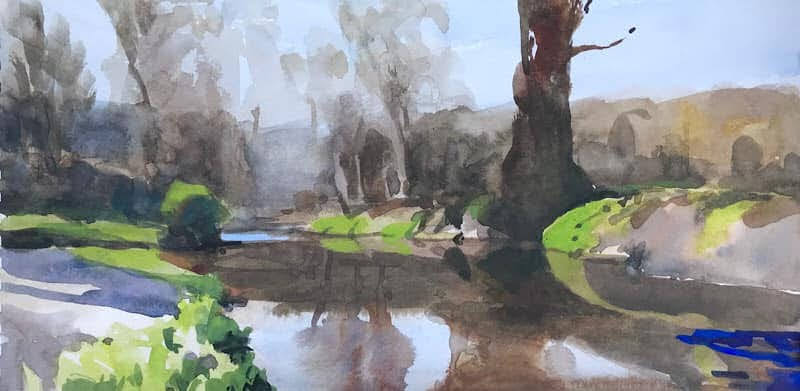 watercolor painting of creek