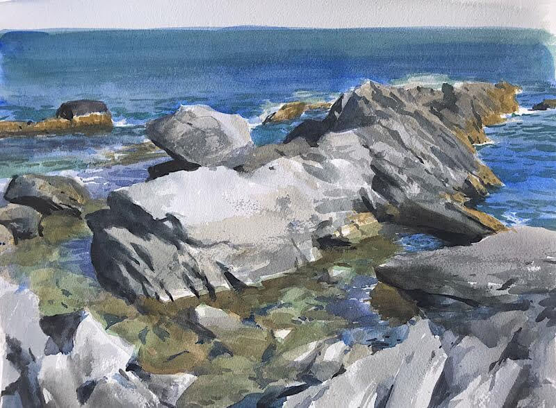 watercolor painting of rocks
