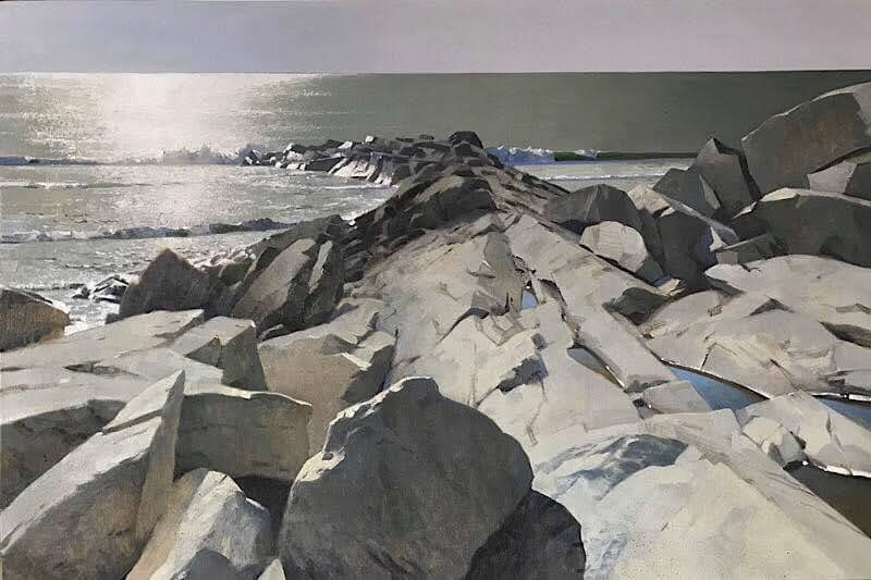 painting of rocky shoreline