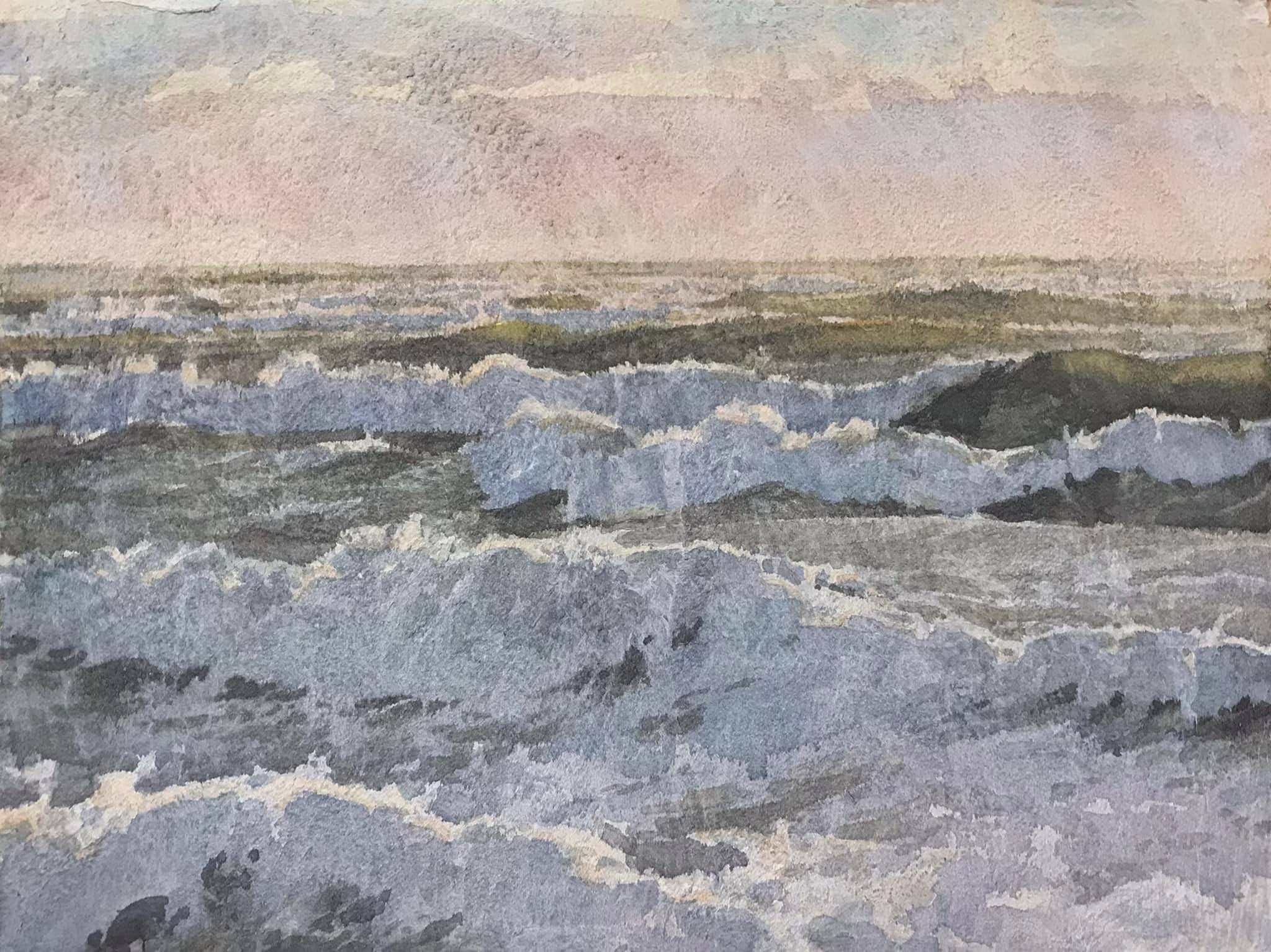 watercolor painting of waves