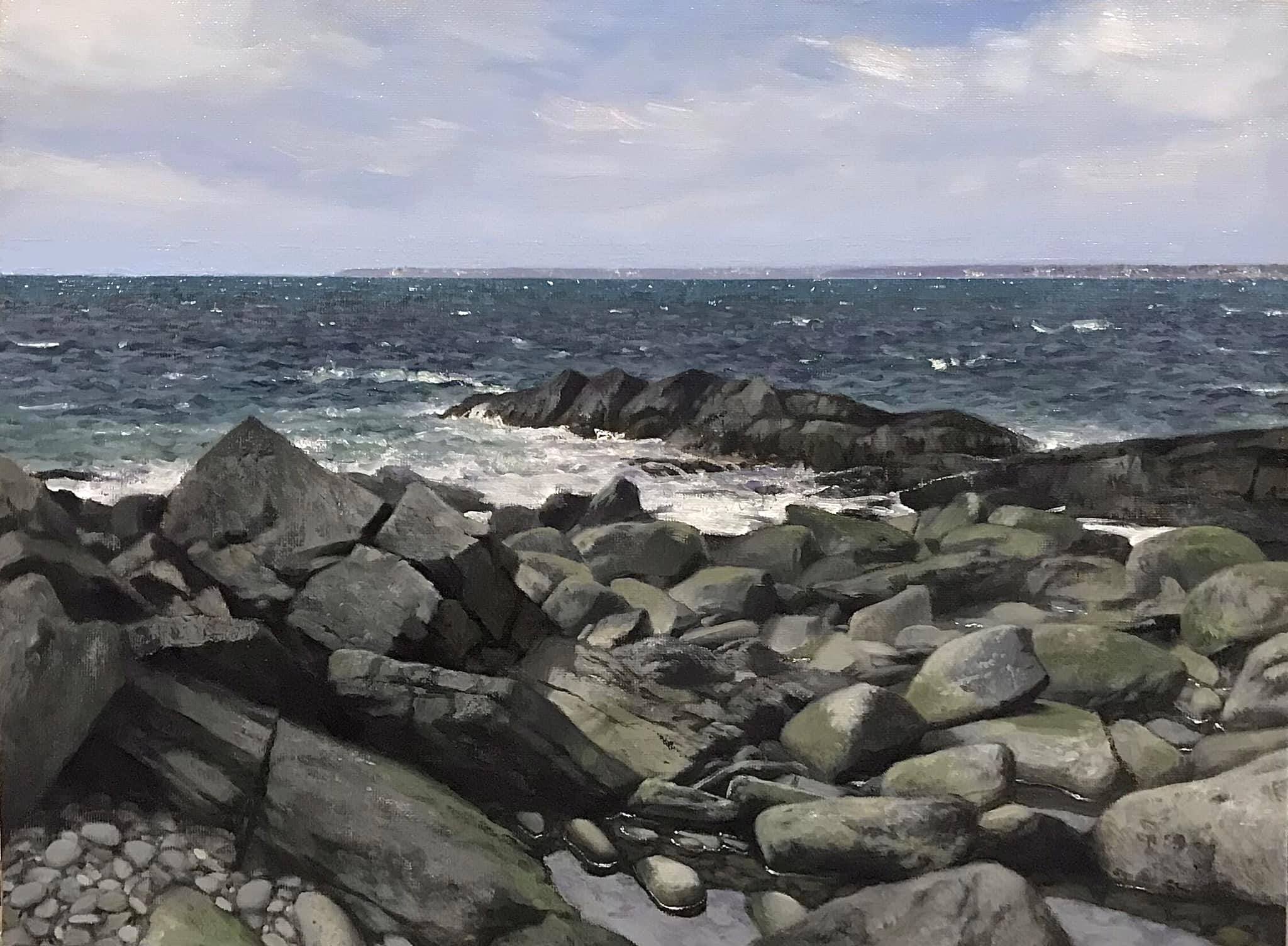 painting of beach rocks